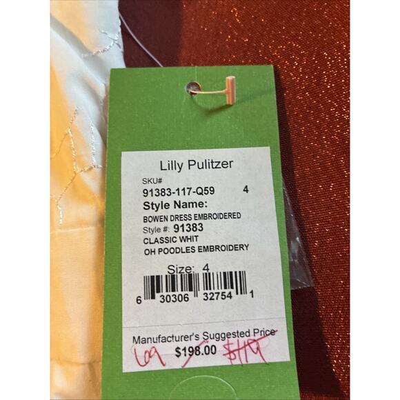 Lilly Pulitzer Classic White Bowen Embroidered Oh Poodles Lined Dress Size 4 - Picture 4 of 5